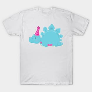 Birthday Dinosaur, Party Dinosaur, Blue Dinosaur T-Shirt